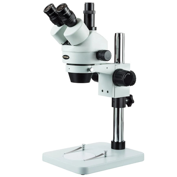Microscopio estereoscópico trinocular con zoom Serie AmScope SM-1 Aumento 7X-45X sobre pedestal de mesa